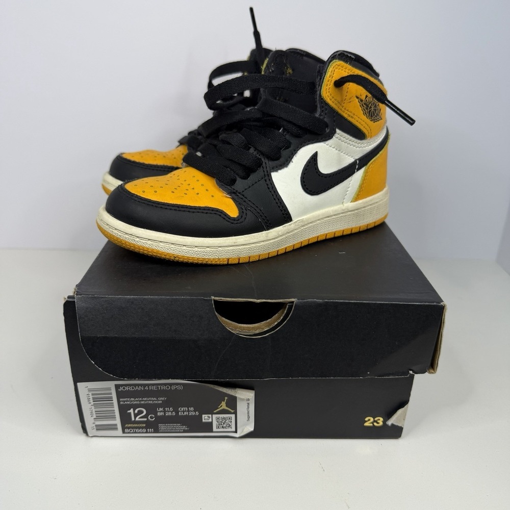Nike Air Jordan 1 Retro High OG Shoes Youth Size 12 Black Yellow Mid BQ7669111